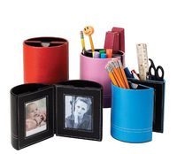 Desktop Leather Pen Stationaries & Picture Photo Holder : Pink