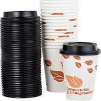 Biodegradable and Compostable 12 Oz Paper Coffee Cups And Recyclable Dome Lids. 100 Pack By Avant Grub. Medium Sized, PLA Lined Disposable Beverage Cups For Hot Drinks At Shops, Kiosks, Cafes and More