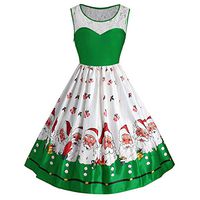Liraly Womens Christmas Dresses Ladies Vintage Santa Xmas Printed Sleeveless Dress (Green ,US-8 /CN-M)