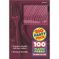 Amscan Big Party Pack 100 Count Mid Weight Plastic Forks, Berry