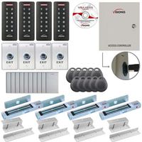 Visionis FPC-7297 Four Door Access Control for Inswing Door 300lbs MagLock Time Attendance TCP/IP Wiegand Controller, Black Card Reader and Keypad, 10,000 Users Software Included