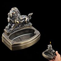 Piioket Lion Shaped Novelty Cigarette Cigar Lighter Refillable Butane Gas Lighter with Ashtray Ash Tray