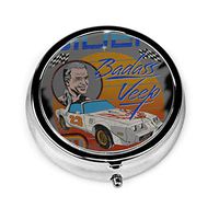 Badass Personalized Pill Box,Compact Round Pill Case Decorative Metal Medicine Vitamin Organizer with 3 Compartment