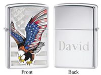 Personalized Zippo Eagle Flag High Polish Chrome Lighter with Free Engraving