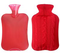 Attmu Classic Rubber Transparent Hot Water Bottle  with Knit Cover - 2 Fl Oz, Red