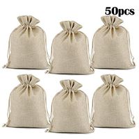 Lucky Monet 25/50/100PCS Burlap Gift Bags Wedding Hessian Jute Bags Linen Jewelry Pouches with Drawstring for Birthday, Party, Wedding Favors, Present, Art and DIY Craft (50Pcs, Cream, 3” x 4”)