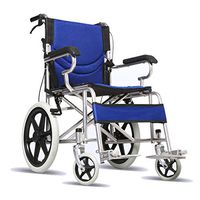 Wheelchair Folding Portable Ultralight Travel Elderly Trolley Elderly Disabled Inflatable Manual (Color : Blue)