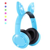 Wireless Cat Ear Headphones for Kids/Aduls,Foldable Over Ear Headsets Universal for iPhone/Android Devices,Color-Changing LED Lights,BT 5.1,Matt UV Oil Finish,Flashing with The Music Rhythm (Blue)
