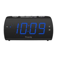 DreamSky Digital Alarm Clock Radio with USB Charging Port, FM Radios with Headphone Jack, Large 1.8 Inch LED Display with Dimmer, Snooze, Sleep Timer, Plug in Alarm Clock Blue Display for Bedroom