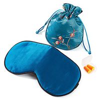 Silk Sleep Mask Blindfold with Earplug & Bag for Men and Women, Navy Large Breathable Lightweight Sleeping Mask with Adjustable Strap, Great for Deep Sleep, Traveling, Yoga, Camping LEFU MAE Selected