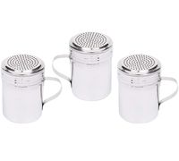 (Set of 3) 10 Oz Stainless Steel Dredge Shaker with Handle, Spice Dispenser for Cooking/Baking by Tezzorio