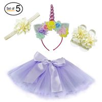 Cute Bow Tutu for Baby Girls Christmas Outfits, 5pcs Layered Purple Tutu Skirts Set with Unicorn Horn Headband & Floral Shoes- Girls Unicorn Birthday Party Decorations Tulle Skirt