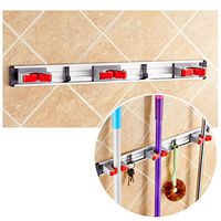 ECYC Mop and Broom Holder,Wall Mounted Hanger 3 Position with 2 Hooks Kitchen Brush Broom Organizer Holder Tool