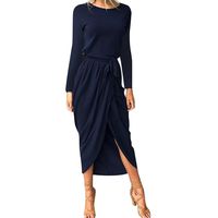 Hemlock Long Maxi Dress Women Hem Split Dress Boho Sundress Waist Tie Party Dress (XXL, Dark Blue)