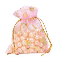 Pandahall 100 PCS 2.7x3.5 Inches Heart Printed PeachPuff Organza Bags Jewelry Pouch Bags Organza Drawstring Pouches Wedding Favors Candy Gift Bags