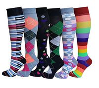 Dr. Shams 6 Pairs Moderate ( 15-20 mmHg ) Women Travelers , Anti-Fatigue , Graduated Compression Knee High Socks (9-11, Assorted #101)