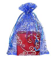 SUNGULF 100pcs Organza Pouch Bag Drawstring 6"x8" Strong Gift Candy Bag Jewelry Party Wedding Favor (Blue Silver)