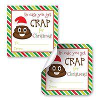 in Case You Get Crap Poop Emoji Gag Gift Tag Stickers, Set of 12 2.5 X 2.5 Funny Square Christmas Present Labels by AmandaCreation