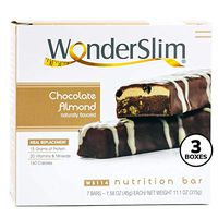WonderSlim Meal Replacement Protein Bar - Low Carb Nutrition Bar for Women & Men - Chocolate Almond - High Fiber, KETO Friendly, Weight Loss Diet Snack Bar (7ct) 3 Box-Value Pack (Save 10%)