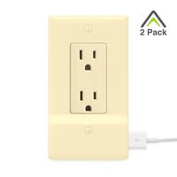 2 Pack SnapPower USB Charger Outlet Wall Plate Cover - No Batteries Or Wires - Installs In Seconds - (Décor, Ivory)