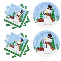 Holiday Christmas Snowman Party Supplies, Double Set (Includes 36 Large Paper Plates, and 40 Party Napkins)
