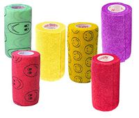 3 Inch Self Adhesive Medical Bandage Wrap Tape (Purple, Yellow, Red and Smiles on Yellow, Red, Neon Green) (6 Pack) Strong Elastic Self Adherent Flex Rolls for Wrist Ankle Knee Sprains and Swelling