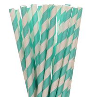 Biodegradable Paper Straws Aqua Blue Striped (100)