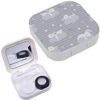 Portable Contact Lens Case Box Travel Kit Mirror + Bottle + Tweezers Container Holder [ Sleeping Hares ]
