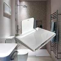 JCWANGDEFU Folding Shower Seat Wall Mounted, ABS, Ivory White, 14-Inch by 11.8-Inch