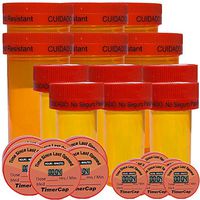 TimerCap - Stopwatch Cap Pill Organizer and Bottles, Medication Reminder (12 Pack 6 - Wide Mouth + 6-1.6 oz Containers) - EZ -Twist