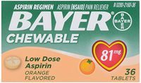 Aspirin Regimen Bayer 81mg Chewable Tablets, #1 Doctor Recommended Aspirin Brand, Pain Reliever, Orange Flavor, 36 Count