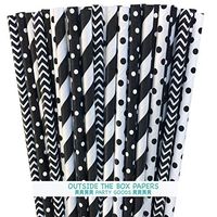 Paper Straws - Black and White - Stripe Chevron and Polka Dot - 7.75 Inches - 100 Pack