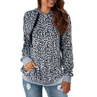 HNTDG Leopard Print Sweatshirt for Women Casual Long Sleeve Pocket Drawstring Pullover Hoodie Tops Gray
