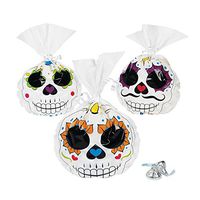Fun Express - Day Of The Dead Cello Bags for Halloween - Party Supplies - Bags - Cellophane Bags - Halloween - 12 Pieces