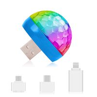 USB Mini Disco Lights, Party Lights Magic Disco Ball Light, Sound Activated Colorful Strobe LED Lights with 3 Plugs for KTV Club DJ Stage Atmosphere Christmas Family Party Interior Car Lights (Blue)