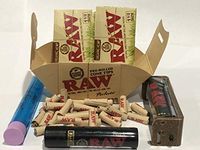 RAW Natural Unrefined Pre-Rolled Perfecto Cone Tips 100 Tips per Pack, Plus Raw Organic Rolling Paper 1 1/2, Raw 2-Way Roller 79MM, Raw Clipper and Small DoobTube.
