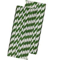 Striped Paper Straws - Green White - 7.75 Inches - 50 Pack