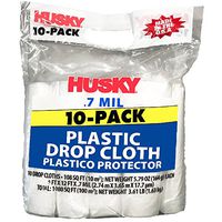 Husky Plastic Poly Roll Drop Cloth Floor Protection, 9 x 12 Feet.7 Mil; 10-Pack