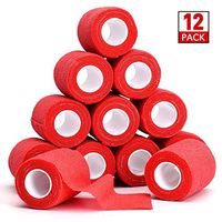 TOBWOLF 12PCS Self Adherent Cohesive Bandage Wrap, 3"x5yd / 7.5cmx4.5m Elastic Non Woven Bandage Rolls, Breathable First Aid Tape Supplies for Wrist, Ankle, Knee, Leg Sprains & Swelling - Red