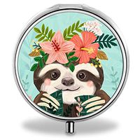 Pill Case Pocket, Round Stainless Medicine Tablet Pill case for Man Small, Compact 3 Compartment Pill Box for Travelling - Sloth