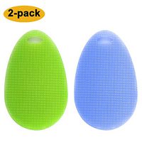 2-Pack Silicone Brush Dish Washing Scrubber - Food-Grade Kitchen Dishes Multipurpose Better Brush Non Stick Cleaning Accessories (Blue+Green)
