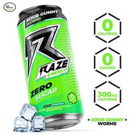 Raze Energy Drink | Performance and Hydration | Sugar Free, Zero Calorie Energy Drink - Sour Gummy Worms 12 Pack