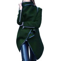 Trolimons Women Irregular Bow Zippers Sleeve Long Warm Coat Wool Jacket Windbreaker