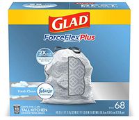 Glad ForceFlexPlus Tall Kitchen Drawstring Trash Bags -13 Gallon White Trash Bag, with Febreze Fresh Clean-68Count