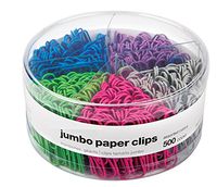 1InTheOffice Jumbo Paper Clip, Vinyl Coated Smooth Large Paper Clips"500 Pieces" (Assorted Brights)