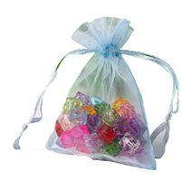 Queenbox 100Pcs 3.9" 5.9" Sheer Drawstring Organza Jewelry Pouches Wedding Party Christmas Favor Gift Bags，Light Blue