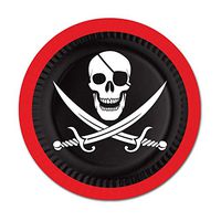 Pack of 96 Disposable Red and Black Pirate Decorative Dinner Plates 9"