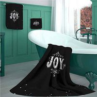 Joy Cotton Bath Towels Set of 3, Retro Style Phrase Joy Christmas Themed Floral Arr Design Pattern Bathroom Set, 1 Bath Towels, 1 Hand Towels and 1 Washcloths – Ecologically Clean(3 Piece Set - L)