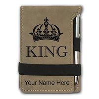 Mini Notepad, King Crown, Personalized Engraving Included (Light Brown)