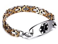 JF.JEWELRY Two-Tone Figaro Stainless Steel Link Medical Alert ID Bracelet for Men and Women,6.9 Inch